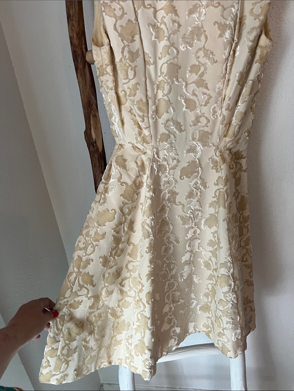 Vintage 1940s 50s Cream Velvet Brocade Sleeveless A-Line Mini Bridal Dress Small - Picture 5 of 10